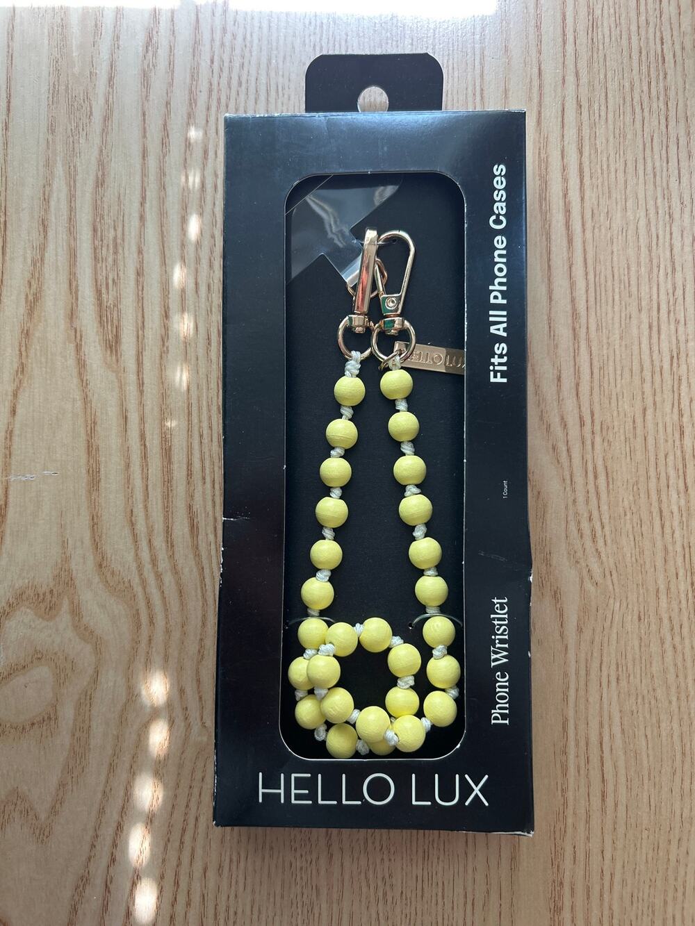 New Hello Lux Wood Bead Cell Phone Wristlet Strap Universal Light Yellow